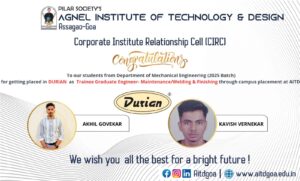 Mechanical Engineering (2025 Batch) placed in DURIAN through campus placement @ AITD