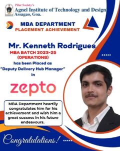 MBA Student (2023-25 Batch) placed in ZEPTO through campus placement @ AITD