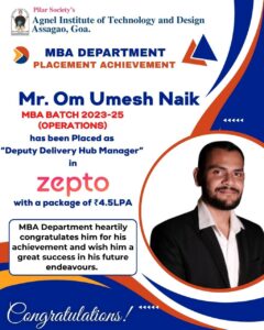 MBA Student (2023-25 Batch) placed in ZEPTO through campus placement @ AITD