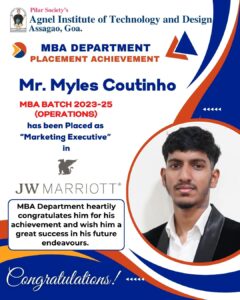 MBA Student (2023-25 Batch) placed in JW Marriott through campus placement @ AITD