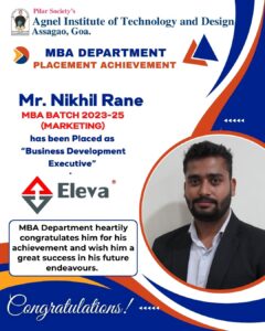MBA Student (2023-25 Batch) placed in Eleva through campus placement @ AITD