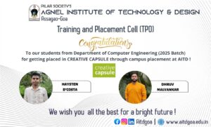 Computer Engineering (2025 Batch) placed in Creative Capsule through campus placement @ AITD