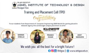 Computer Engineering (2025 Batch) placed in Kilowott through campus placement @ AITD