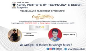 Mechanical Engineering (2025 Batch) placed in SMARTLINE COACH through campus placement @ AITD