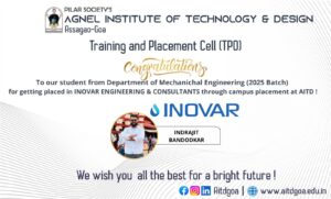 Mechanical Engineering (2025 Batch) placed in Inovar  through campus placement @ AITD